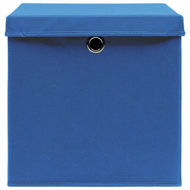 Scatole Portaoggetti con Coperchi 4pz Blu 32x32x32 cm Tessuto