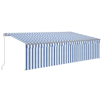Tenda Sole Retrattile Manuale con LED 5x3m Blu e Bianco
