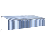 Tenda Sole Retrattile Automatica con Parasole 6x3m Blu Bianco