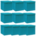 Scatole con Coperchi 10pz Azzurre 32x32x32 cm Tessuto