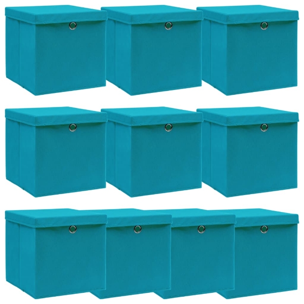 Scatole con Coperchi 10pz Azzurre 32x32x32 cm Tessuto