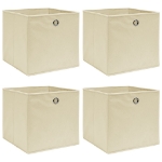 Scatole Portaoggetti con Coperchi 4pz Crema 32x32x32 cm Tessuto