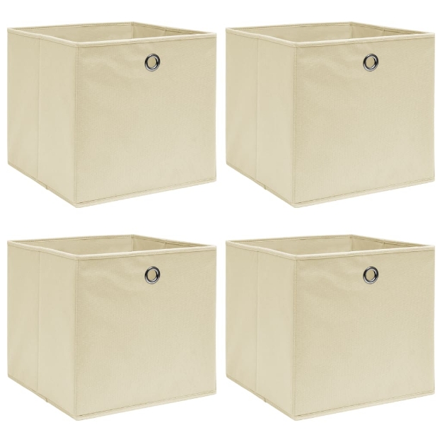Scatole Portaoggetti con Coperchi 4pz Crema 32x32x32 cm Tessuto