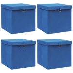 Scatole Portaoggetti con Coperchi 4pz Blu 32x32x32 cm Tessuto