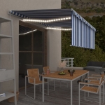 Tenda Sole Retrattile Manuale con LED 4,5x3m Blu e Bianco