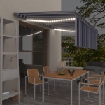 Tenda Automatica Parasole LED Sensore Vento 4,5x3 m Blu Bianco