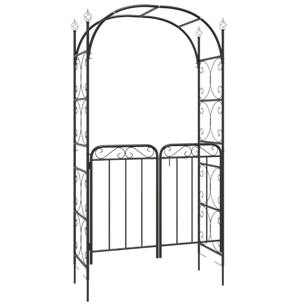 Arco da Giardino con Cancello Nero 108x45x235 cm Acciaio