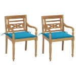 Sedie Batavia 2 pz con Cuscini Blu in Massello di Teak
