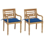 Sedie Batavia 2 pz con Cuscini Blu Reale in Massello di Teak