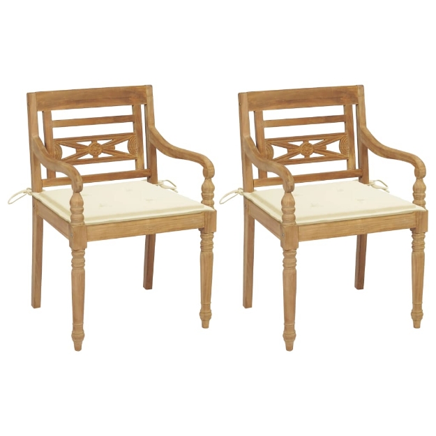 Sedie Batavia 2 pz con Cuscini Crema in Massello di Teak