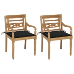 Sedie Batavia 2 pz con Cuscini Neri in Massello di Teak
