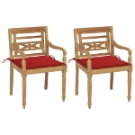 Sedie Batavia 2 pz con Cuscini Rossi in Massello di Teak