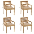 Sedie Batavia con Cuscini 4 pz in Legno Massello di Teak