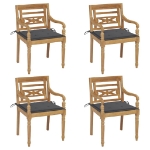 Sedie Batavia con Cuscini 4 pz in Legno Massello di Teak