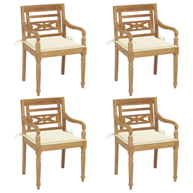 Sedie Batavia con Cuscini 4 pz in Legno Massello di Teak