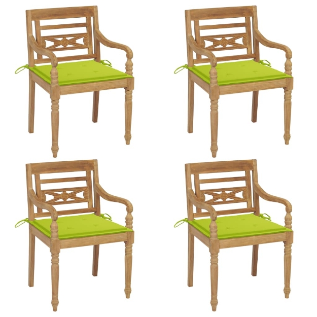 Sedie Batavia con Cuscini 4 pz in Legno Massello di Teak