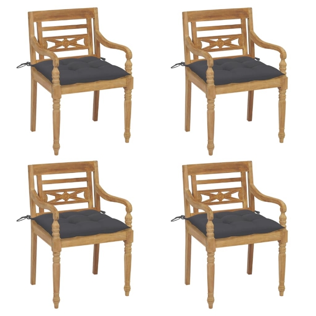 Sedie Batavia con Cuscini 4 pz in Legno Massello di Teak