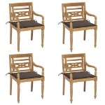 Sedie Batavia con Cuscini 4 pz in Legno Massello di Teak