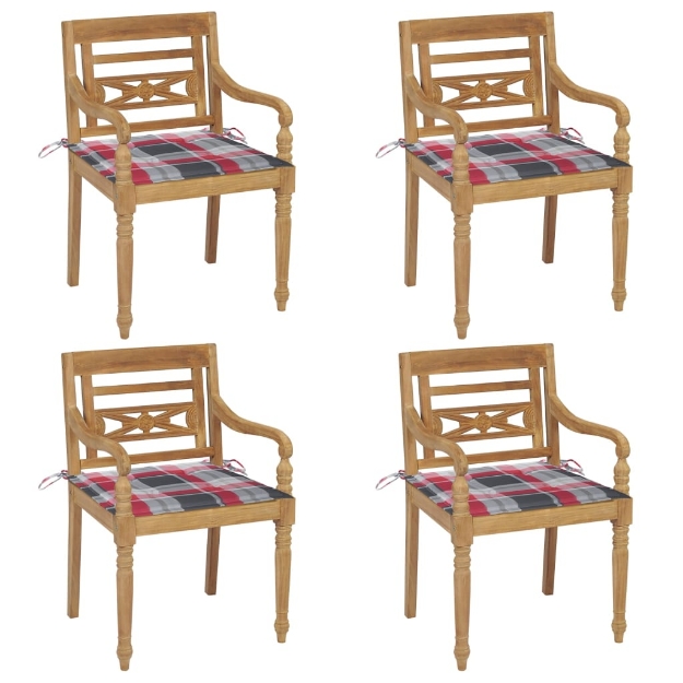 Sedie Batavia con Cuscini 4 pz in Legno Massello di Teak