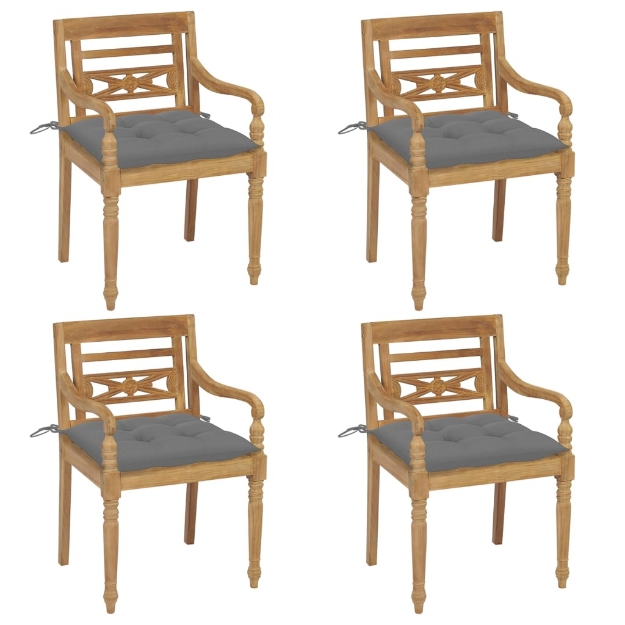 Sedie Batavia con Cuscini 4 pz in Legno Massello di Teak