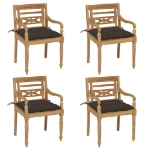 Sedie Batavia con Cuscini 4 pz in Legno Massello di Teak