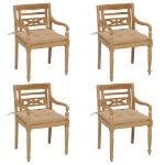 Sedie Batavia con Cuscini 4 pz in Legno Massello di Teak