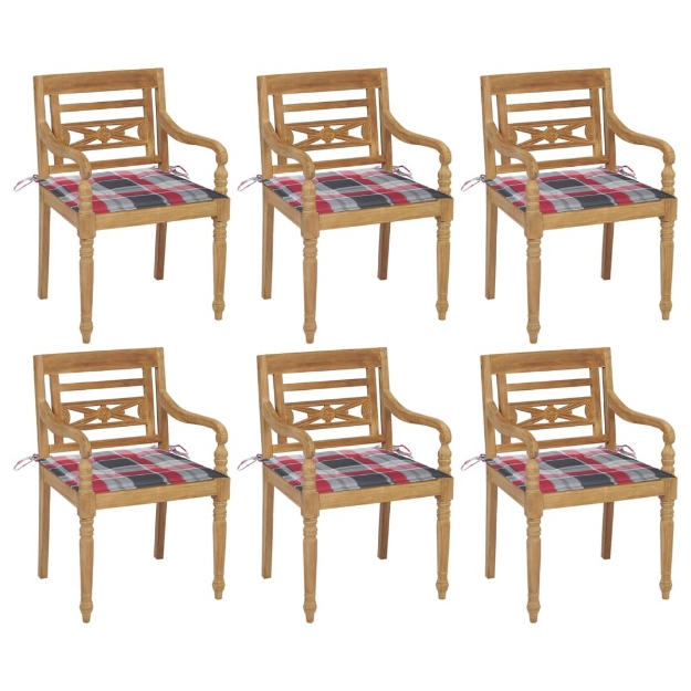 Sedie Batavia con Cuscini 6 pz in Legno Massello di Teak