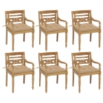 Sedie Batavia con Cuscini 6 pz in Legno Massello di Teak