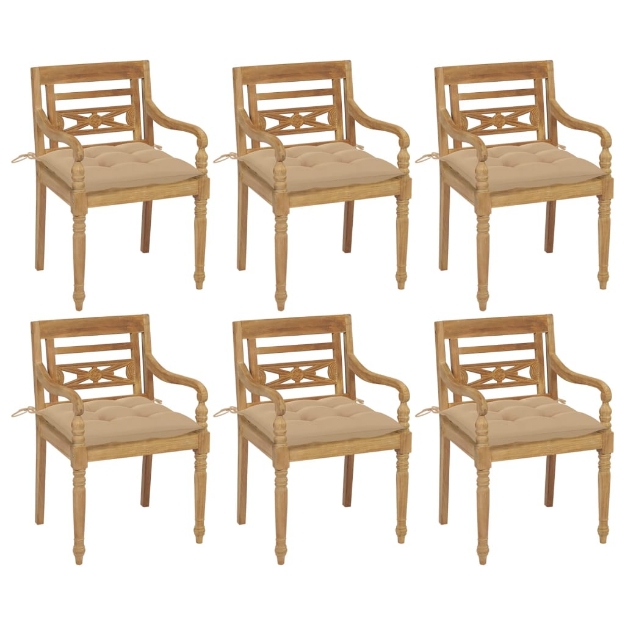 Sedie Batavia con Cuscini 6 pz in Legno Massello di Teak