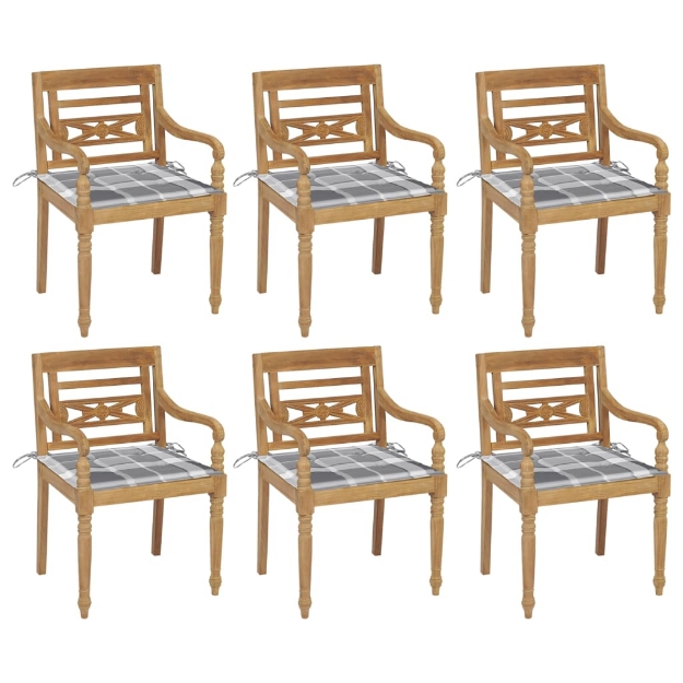 Sedie Batavia con Cuscini 6 pz in Legno Massello di Teak