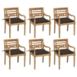 Sedie Batavia con Cuscini 6 pz in Legno Massello di Teak