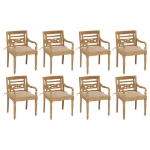 Sedie Batavia con Cuscini 8 pz in Legno Massello di Teak