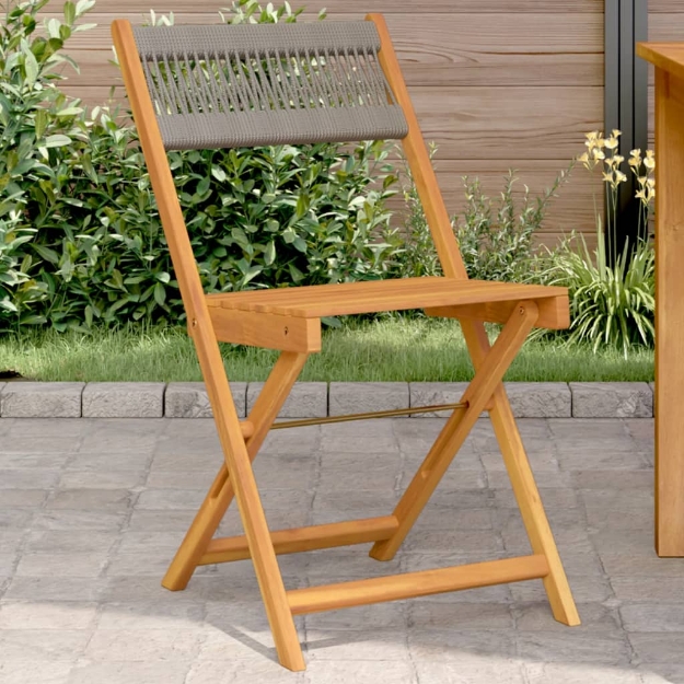 Sedie Bistrò 2pz Grigie in Legno Massello di Acacia e Corda