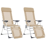 Sedie Campeggio Pieghevoli con Poggiapiedi 2pz Crema Textilene