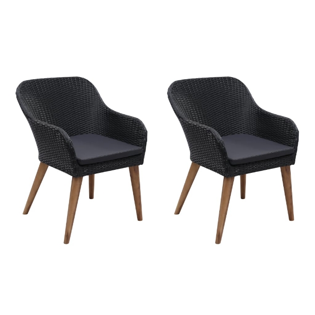 Sedie da Esterno con Cuscini 2 pz in Polyrattan Nero