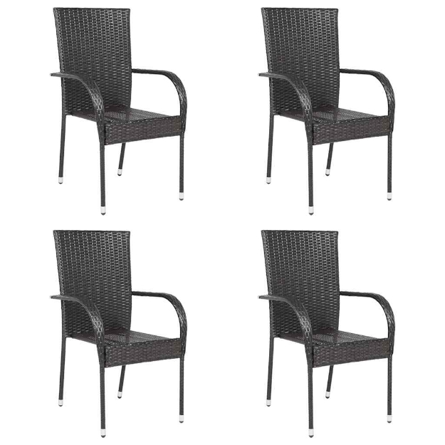 Sedie da Esterno Impilabili 4 pz in Polyrattan Marrone