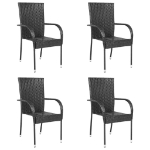Sedie da Esterno Impilabili 4 pz in Polyrattan Nere