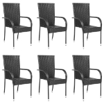 Sedie da Esterno Impilabili 6 pz in Polyrattan Nere
