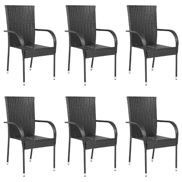 Sedie da Esterno Impilabili 6 pz in Polyrattan Nere