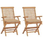 Sedie da Giardino 2 pz con Cuscini Beige Legno Massello di Teak