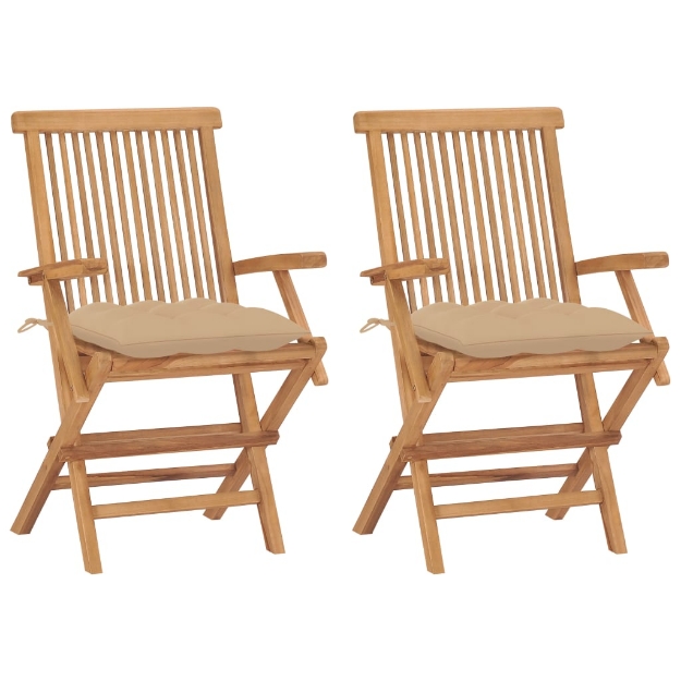 Sedie da Giardino 2 pz con Cuscini Beige Legno Massello di Teak