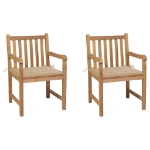 Sedie da Giardino 2 pz con Cuscini Beige Massello di Teak