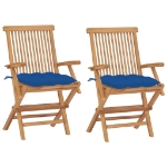 Sedie da Giardino 2 pz con Cuscini Blu Legno Massello di Teak