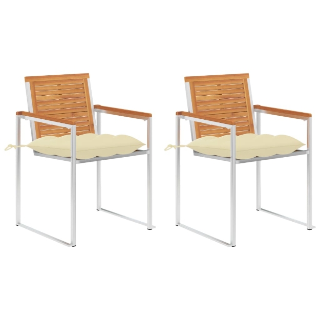 Sedie da Giardino 2 pz con Cuscini in Legno Acacia e Acciaio