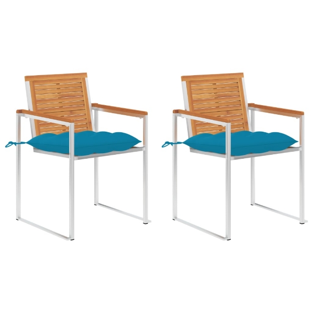 Sedie da Giardino 2 pz con Cuscini in Legno Acacia e Acciaio