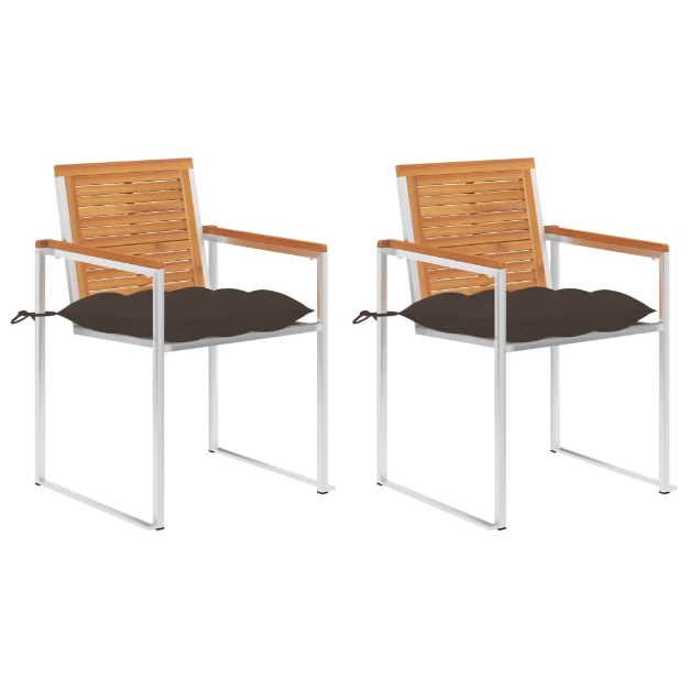Sedie da Giardino 2 pz con Cuscini in Legno Acacia e Acciaio
