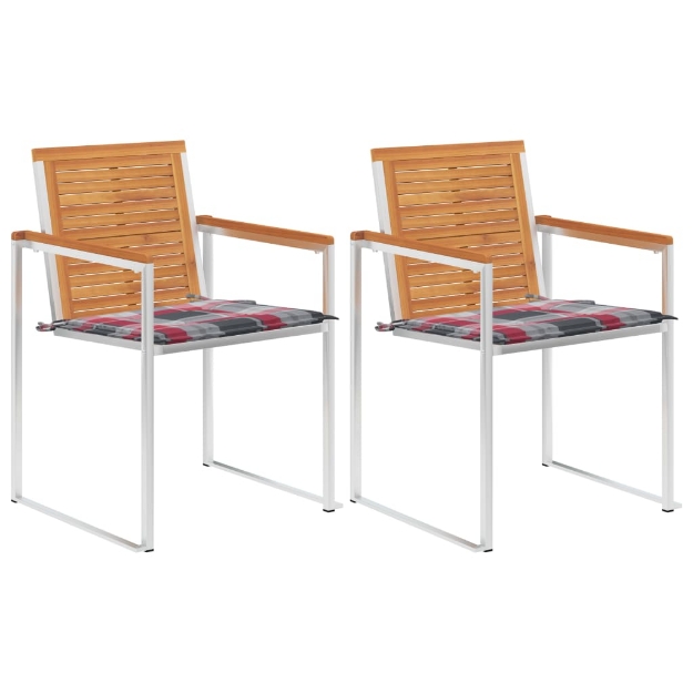 Sedie da Giardino 2 pz con Cuscini in Legno Acacia e Acciaio