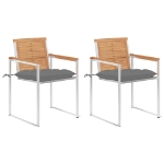 Sedie da Giardino 2 pz con Cuscini in Legno di Teak e Acciaio
