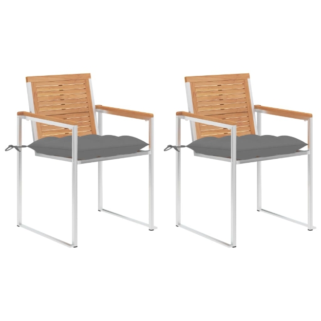 Sedie da Giardino 2 pz con Cuscini in Legno di Teak e Acciaio