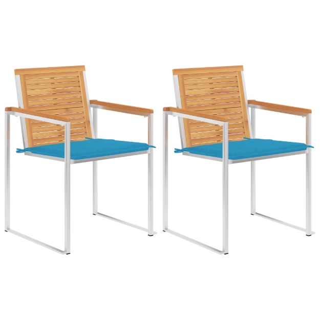 Sedie da Giardino 2 pz con Cuscini in Legno di Teak e Acciaio